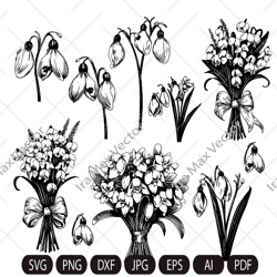 Snowdrops flowers svg, spring flowers, forest flowers, bouquets of snowdrops, floral print