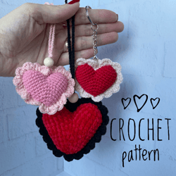 Crochet Keychain Heart Pattern, Car Mirror Hanging Accessories