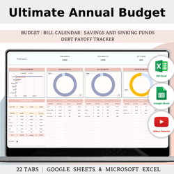 Annual Budget Spreadsheet Template in Excel And Google Sheets, Yearly Budget Planner