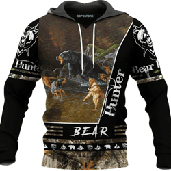 bear hunting all over print hoodie zip hoodie fleece hoodie 3d, bear hunting hoodie zip hoodie 3d