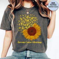 Sarcoma Cancer Awareness Yellow Ribbon Sunflower Disease Warrior Support Gift T-shirt