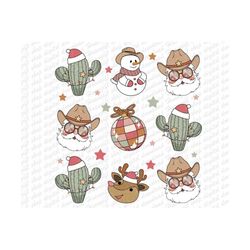 Retro Doodle Western Christmas Png, Santa Claus, Snowman, Reindeer, Cactus, Howdy Santa Country Christmas Winter Holiday