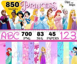Princess Clipart, Princess SVG PNG Digital Paper, Frozen SVG, Tangled svg, Little Mermaid svg, Princess Birthday Printab