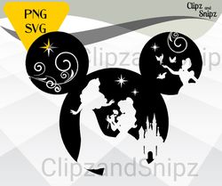 Princess SVG and PNG Clipart Instant Digital Download mickey head iron on print Cricut compatible Belle Aurora Cinderell