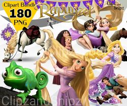 Rapunzel Clipart PNG Bundle Transparent Backgrounds Tangled Instant Digital Download Birthday Printables