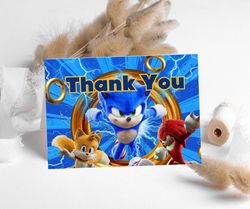 Sonic Thank you card, Easy Editable Template for a Sonic Birthday Party, Sonic the Hedgehog Birthday Printable Folded Th