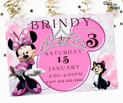 Minnie Mouse Birthday Invitation Editable Template for Party Printable Text or Send 5x7 Card Figaro Princess Crown Minni