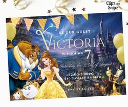 Beuty and the Beast Birthday Invitation, Editable Beauty and the Beast Invitation, Printable or Text Belle Princess Girl