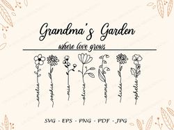 Mothers Day Gift Svg, Grandmas Garden Where Love Grows Svg Png Files, Flowers Svg, Personalized Gift For