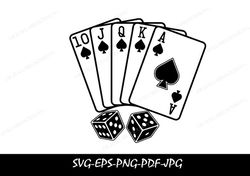 Royal Flush SVG Files | Poker Cut File | Playing Cards SVG | Casino Clip Art | Ace of Spades Cut Files | Aces Vector