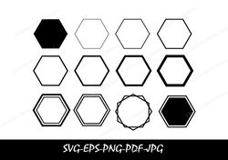 HEXAGON FRAME SVG Bundle, Instant Digital Download, Border svg, Frame Svg, Geometric Svg, Border ClipArt, Hexagon M