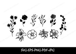 Flowers SVG Bundle, Flowers Clipart, Leaves svg, Rose SVG, Circut Cut Files Silhouette, Flowers Png, PDF,Eps,Vector,Inst