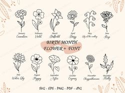 Birth Month Flowers Svg, Wildflower svg,Birthday Flower, Flower Clipart, Botanical svg ,Floral Svg ,