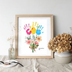 Custom Valentine Art Print,Handprint Love Keepsake Floral Bouquet Mom Mother Meaningful Gift for Her DIY Craft K