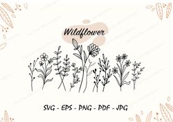 Wildflower Meadow Svg, Floral Border Svg, Flower Border SVG, Minimalist Flower Bouquet, Wildflower Clipart, Bouquet