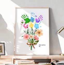 Flower Handprint Craft Art, Printable | For Mom or Grandparents Handprint, Gift from Kids or Grandkids, Mother's Day, Mo