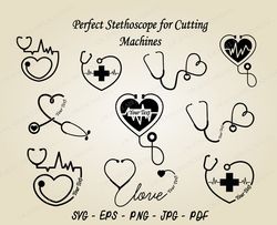 Stethoscope Split Monogram SVG Bundle Hand Drawn Nurse SVG Stethoscope Heart Floral SVG Doctor Svg Cut File Stet