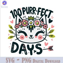 100 Purrfect Days of School Floral Cat SVG