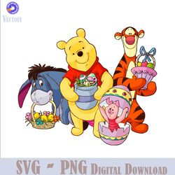 Retro Winnie The Pooh Friends Easter Day PNG
