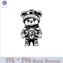 Cool Teddy Bear svg, hip hop Teddy Bear svg,Teddy Bear wearing hat hipster clothes SVG Cricut cut files Digital Png Dxf