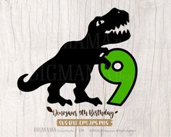 28Dinosaur 9th Birthday SVG,Nine,9 years,T-rex,Ninth,Number,Birthday Boy,Tshirt,Dino,Cut File,Cricut,PNG,DXF,Silhouette,
