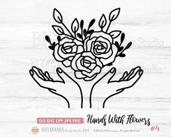 46Hands With Flowers SVG,Bouquet,Wedding,Rose,Wildflower,DXF,Spring,Floral,Clipart,Botanical,Line Art,PNG,Cricut,Cameo,I