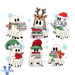 Retro Ghost Reading Books Christmas PNG Sublimation