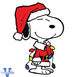 Cute Snoopy Christmas Lights And Santa Hat SVG File