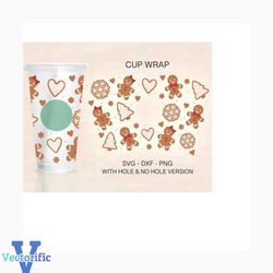 gingerbread cup wrap svg, christmas full wrap, gingerbread couple svg, venti cold cup 24oz, coffee wrap, file for cricut