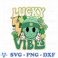 Lucky Vibes Smiley Face Patricks Day SVG