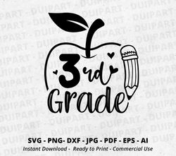 Apple Third Grade SVG, 3rd Grade svg, Third Grade Teacher svg, Back To School svg, School Shirt svg, Cricut svg,First Da