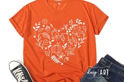 Fall Flower Heart SVG, Fall svg, Heart svg,Pumpkin svg, Floral Heart svg,Fall is My Favorite svg, Nature Shirt, Cricut s