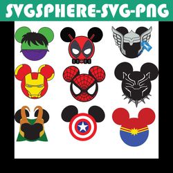 Disney Superhero Mouse Head Svg Bundle, Trending Svg, Superhero Svg, Hulk Svg, Spiderman Svg, Captain Marvel Svg, Iron M