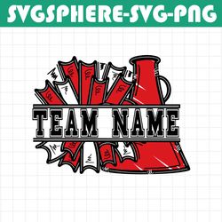 Cheer Design PNG, Add Your Own Name Cheer Megaphone and Pom Poms in Red PNG, Cheer Sublimation PNG, Cheerleading design