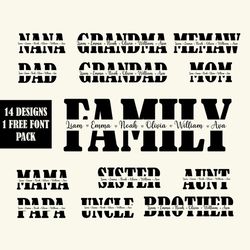 Family Bundle SVG, Family split name frame svg, family clipart, family cut file, family outline, family cricut silhouett