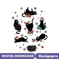 retro christmas black cat santa hat svg graphic design file