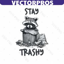 Retro Stay Trashy Raccoon Meme PNG