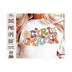 Groovy Girl Mama SVG PNG, Floral Mother Sublimation, Smile Face Retro Mom Shirt Design, Vintage Mom DtG DTF Heat Transfer, Digital Download