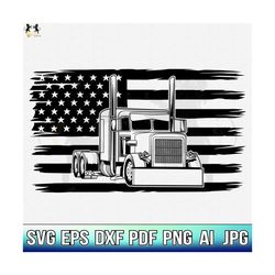 Semi Truck With Flag Svg, Semi Truck Svg, Semi Truck Clipart, Semi Truck Cricut, Semi Truck Cutfile, Semi Truck Shirt, Semi Trailer Svg Png