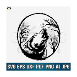 Howling Wolf Svg, Wolf Svg, Mountain Wolf Svg, Wolf Clipart, Wolf Vector, Moon Wolf Svg, Wolf Cricut Cutfile, Wolf Png, Wolf Pack Svg Pdf