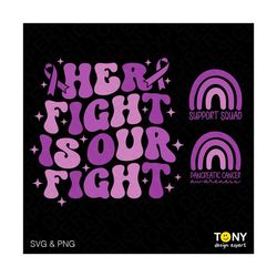 Her Fight is Our Fight Svg Png, Pancreatic Cancer Awareness Svg, Trendy Retro Groovy Wavy Digital Download Sublimation PNG & SVG Cricut File
