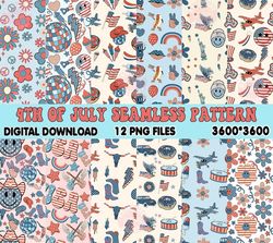 4th of July Seamless Pattern Bundle, Patrioitic Digital Pattern, Retro USA Printable Paper, Independence Day Seamless Pa