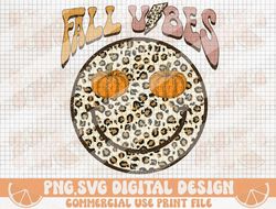 Fall Vibes PNG SVG, Leopard Pumpkin Fall Png Svg, Smile Face Fall, Bolt Fall Vibes Png Svg, Thanksgiving, Halloween, Fal