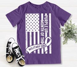 Military Child Month April Purple Up Awareness Ribbon USA American Flag Retro School Gift T-shirt