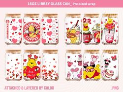 pooh valentine can glass, 16oz libbey can glass, cartoon valentine wrap, can glass wrap, valentine can glass, png downlo