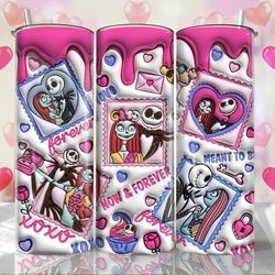 3D Jack And Sally Valentine Tumbler Design PNG, 3D Inflated Valentine Tumbler Wraps, 20oz Skinny Tumbler, Xoxo Png, PNG