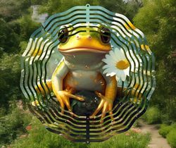 Cute Frog With Daisy Wind Spinner Png, Sublimation Design Template, Wind Spinner SVG,10 inch Round Sublimation, Round Ha
