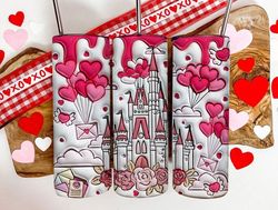 3D Inflated Magical Castle Valentine Tumbler Wrap, 3D Pink Valentine Balloons Inflated Tumbler Wrap, Puffy Tumbler, Happ
