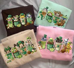 Cartoon St Patrick's Day Coffee Bundle Png, Mickey And Friends Ice Coffee Latte Shirt Sublimation, Pooh St Patricks Day