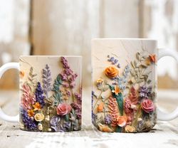 3d flower mug, wild flower mug, wedding mug design, floral mug png, 3d mural mug, 11 & 15 oz mug sublimation wrap, digit